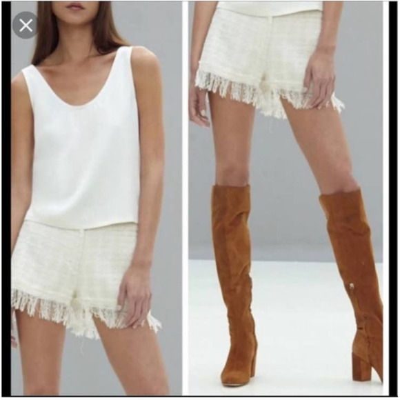 ALEXIS Damon Boulce Fringe Tweed Shorts in Ivory - Picture 1 of 6